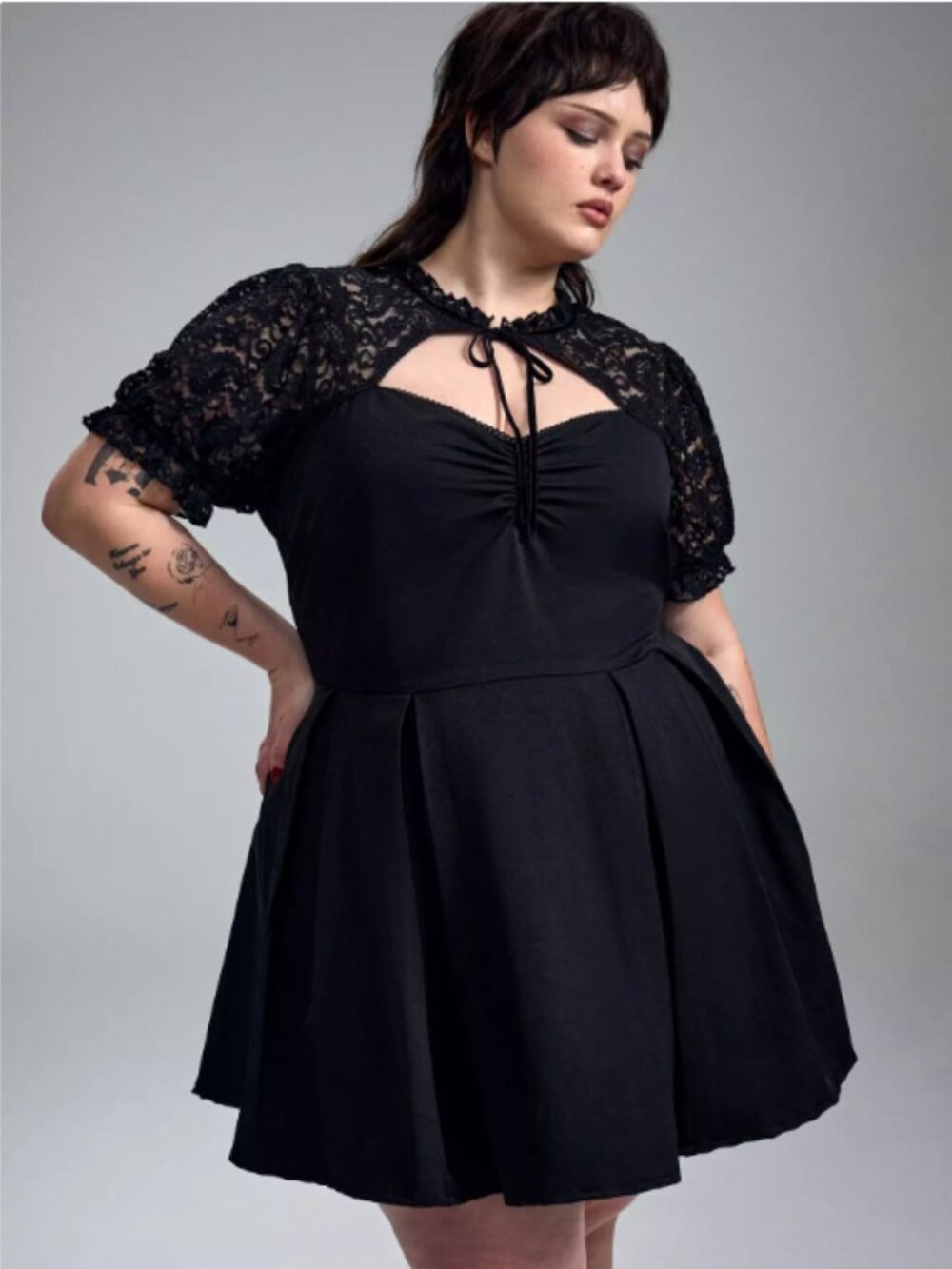 Torrid Black Nightfall Tie-Front Lace Detail Mini Dress